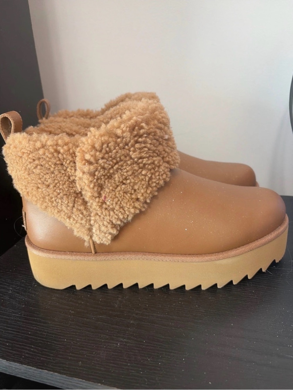 UGG Chestnut Shearling-Trim Platform Ankle Boots